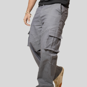 Mens Relaxed Fit Grey Denim Cargo Pants