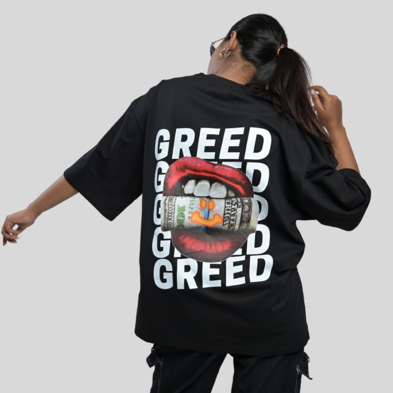GREED Black Oversized Women's T-Shirt