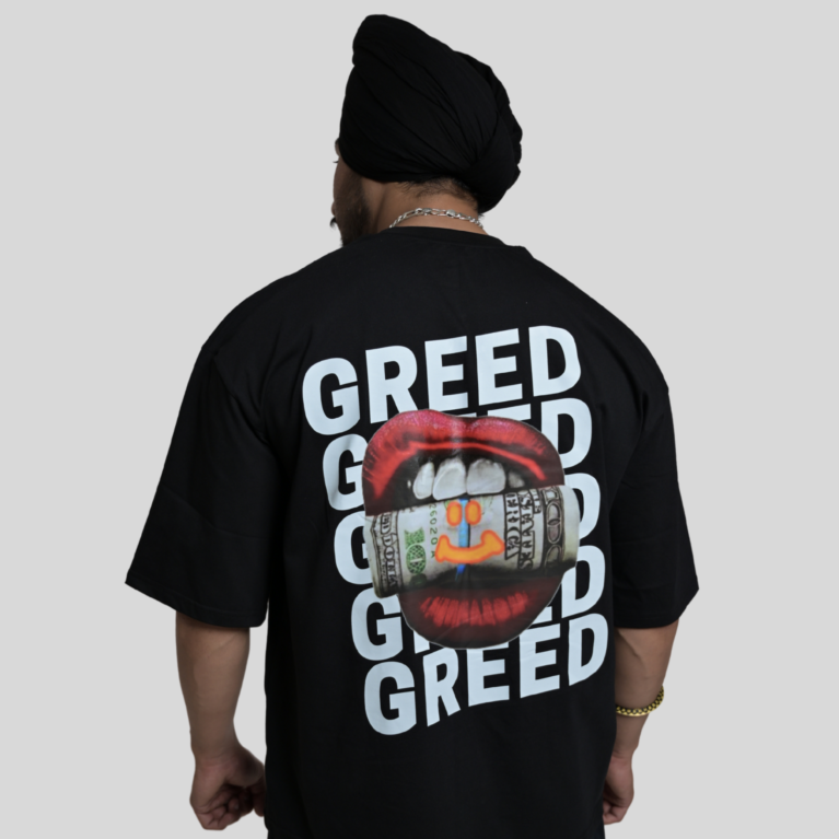 GREED Black Oversized Men's T-Shirt