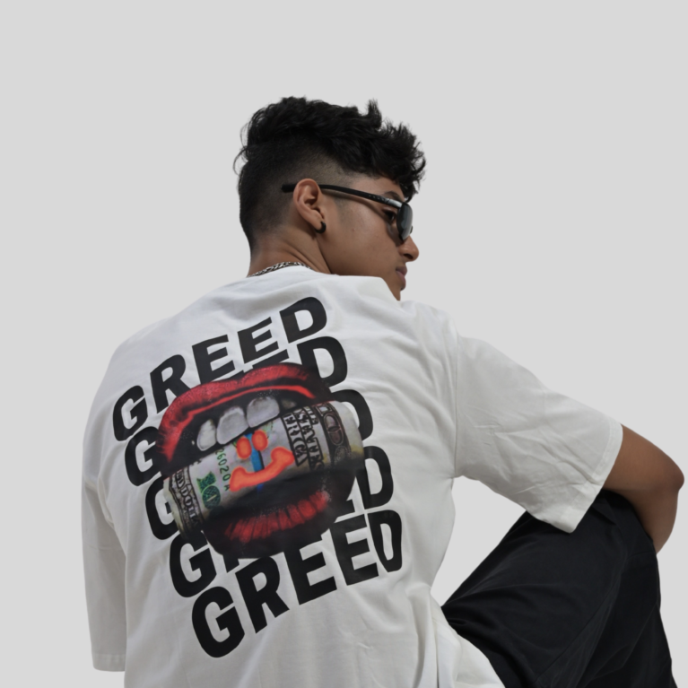 GREED White Oversized Men's T-Shirt