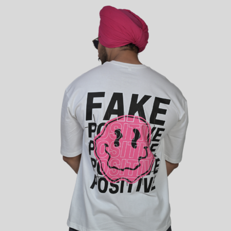 Fake Positive White Oversized Men's T-Shirt